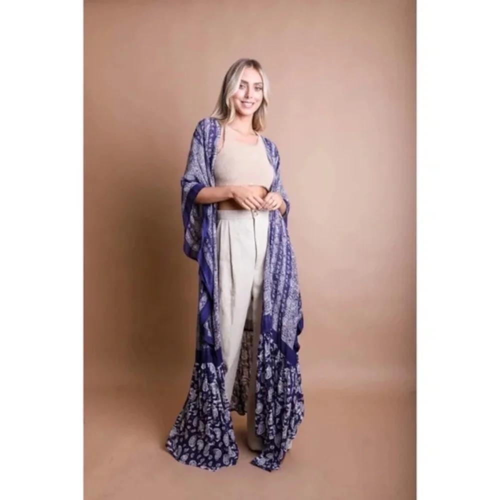 SOLD OUT Purple Paisley Tapestry Free Flow Kimono Open Duster Coverup Wrap Top - Picture 3 of 5